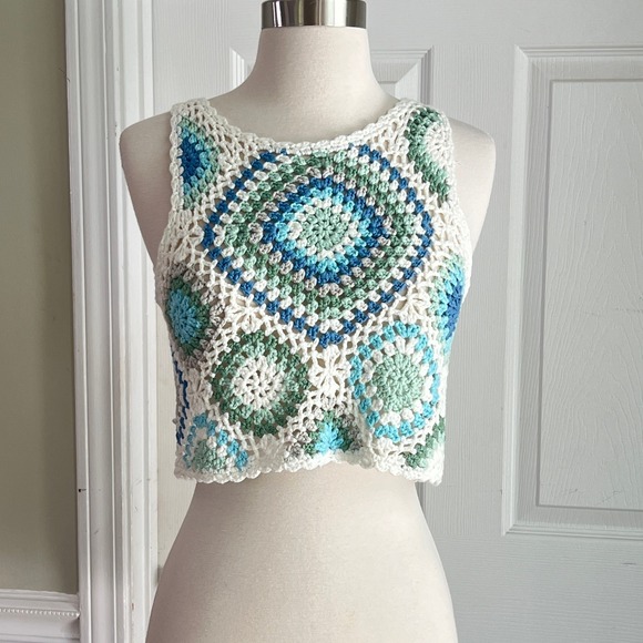 Altar'd State Tops - Crochet Crop Tank Top Sz S Women Altar'd State Boho‎ Granny Pastel White